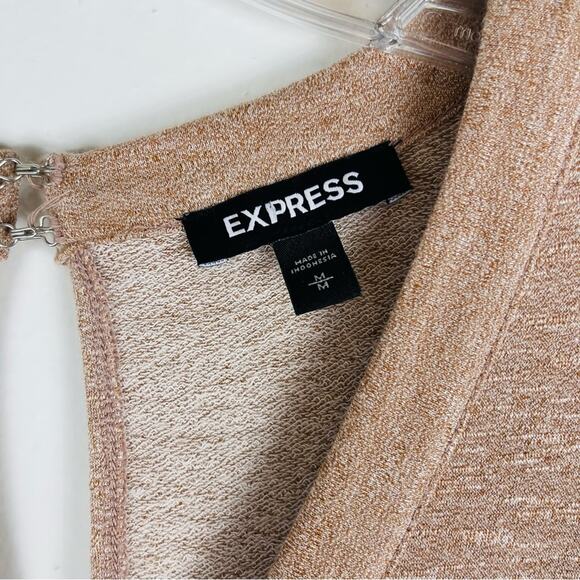 Express tan knit cropped boho tie waist stretch jumpsuit medium - Picture 6 of 9